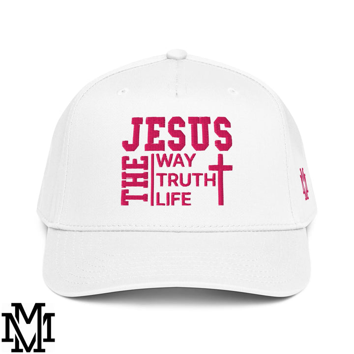 Jesus The Way The Truth The Life Embroidered Baseball Snapback Hat - White