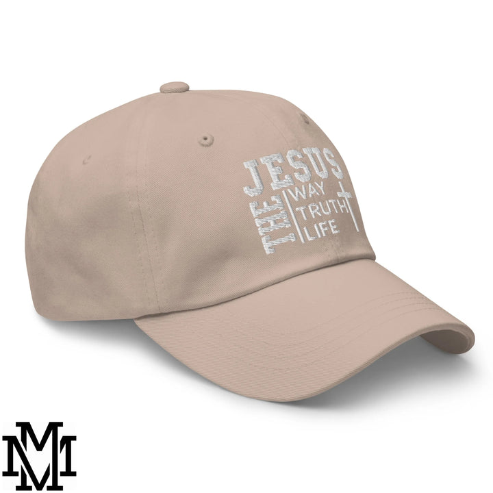 Jesus The Way The Truth The Life Embroidered Unstructured Dad Hat - Stone