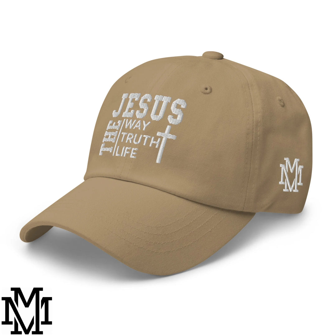 Jesus The Way The Truth The Life Embroidered Unstructured Dad Hat - Khaki