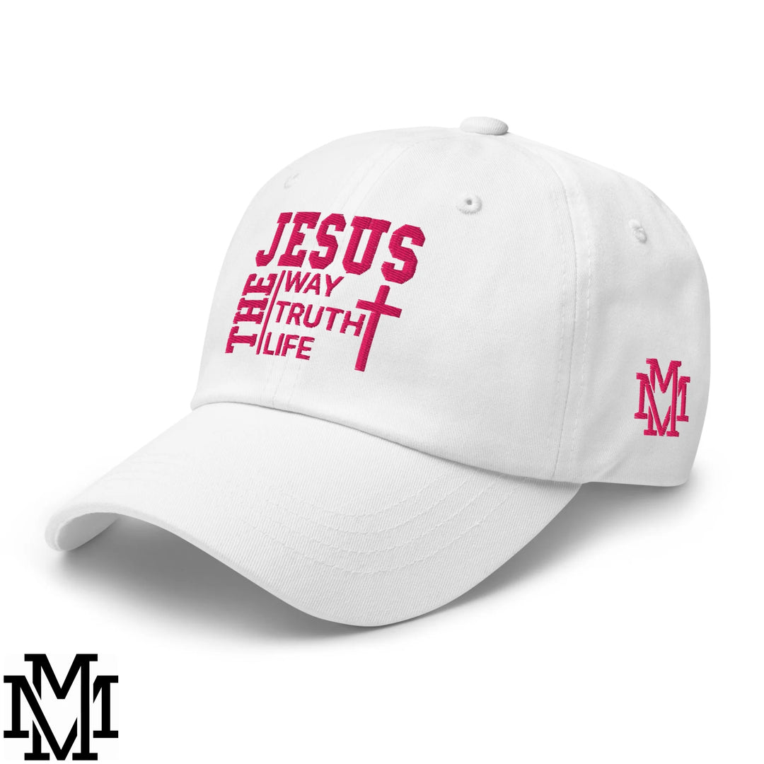 Jesus The Way The Truth The Life Embroidered Unstructured Dad Hat - White