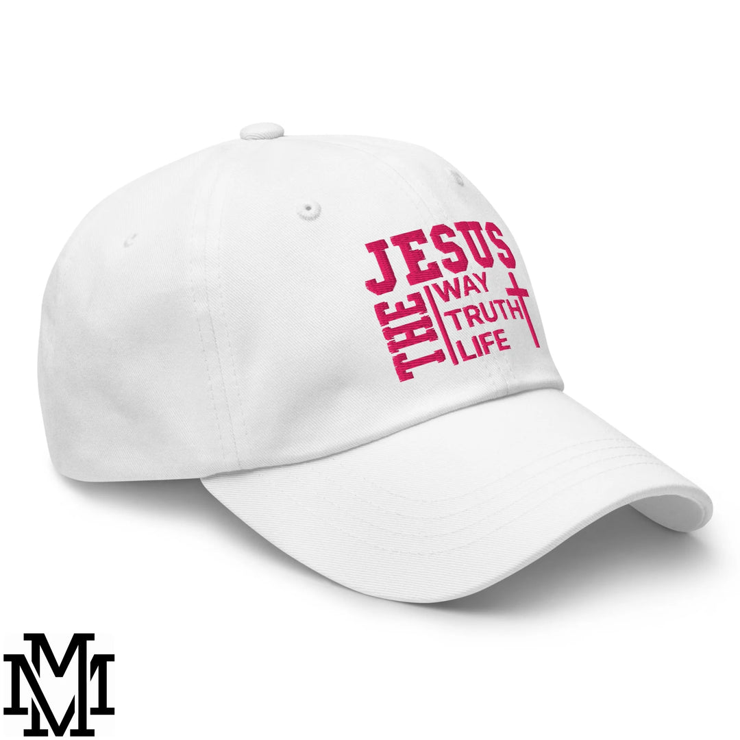 Jesus The Way The Truth The Life Embroidered Unstructured Dad Hat - White