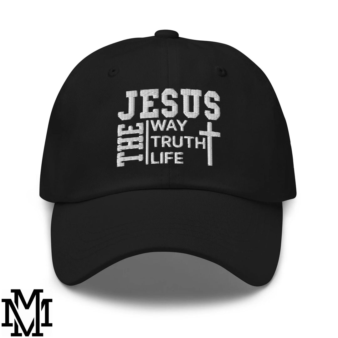 Jesus The Way The Truth The Life Embroidered Unstructured Dad Hat - Black