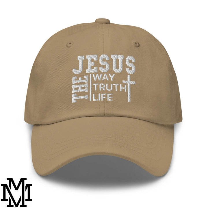Jesus The Way The Truth The Life Embroidered Unstructured Dad Hat - Khaki