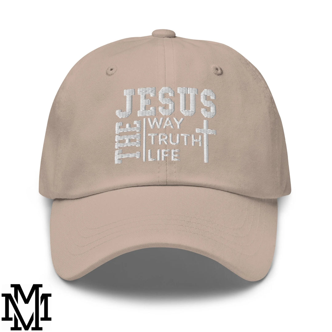 Jesus The Way The Truth The Life Embroidered Unstructured Dad Hat - Stone