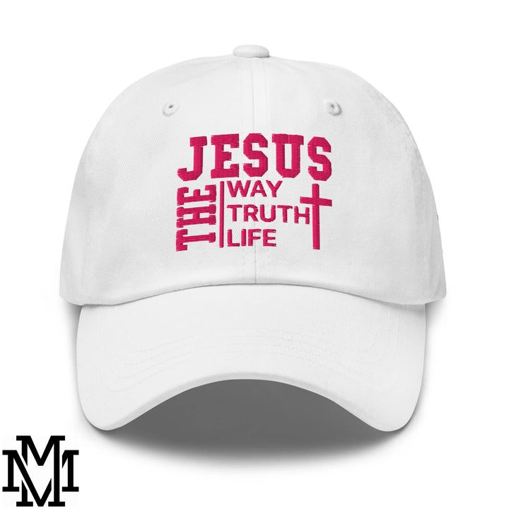 Jesus The Way The Truth The Life Embroidered Unstructured Dad Hat - White