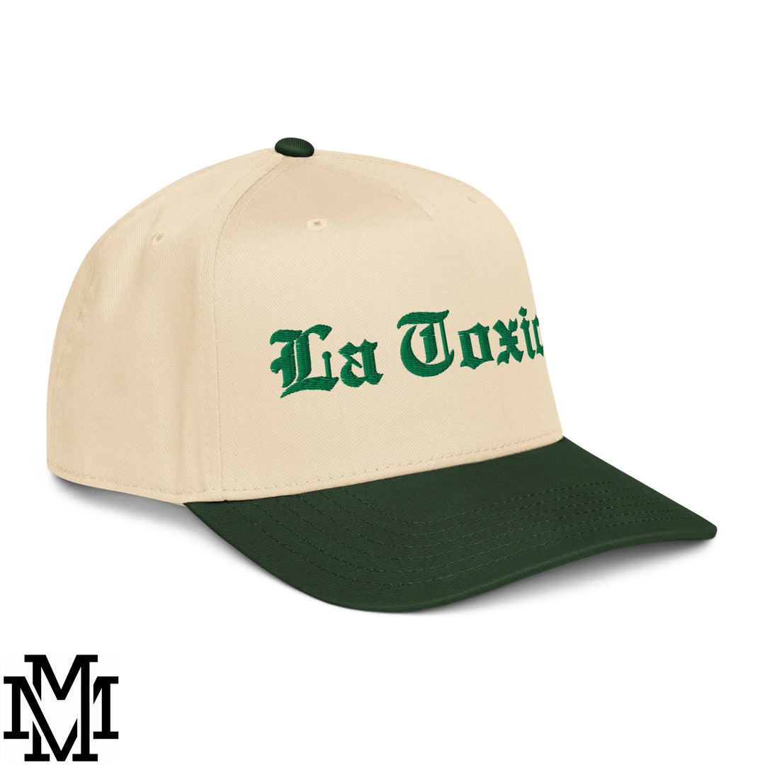 La Toxica Embroidered Baseball Snapback Hat - Dark Green Natural