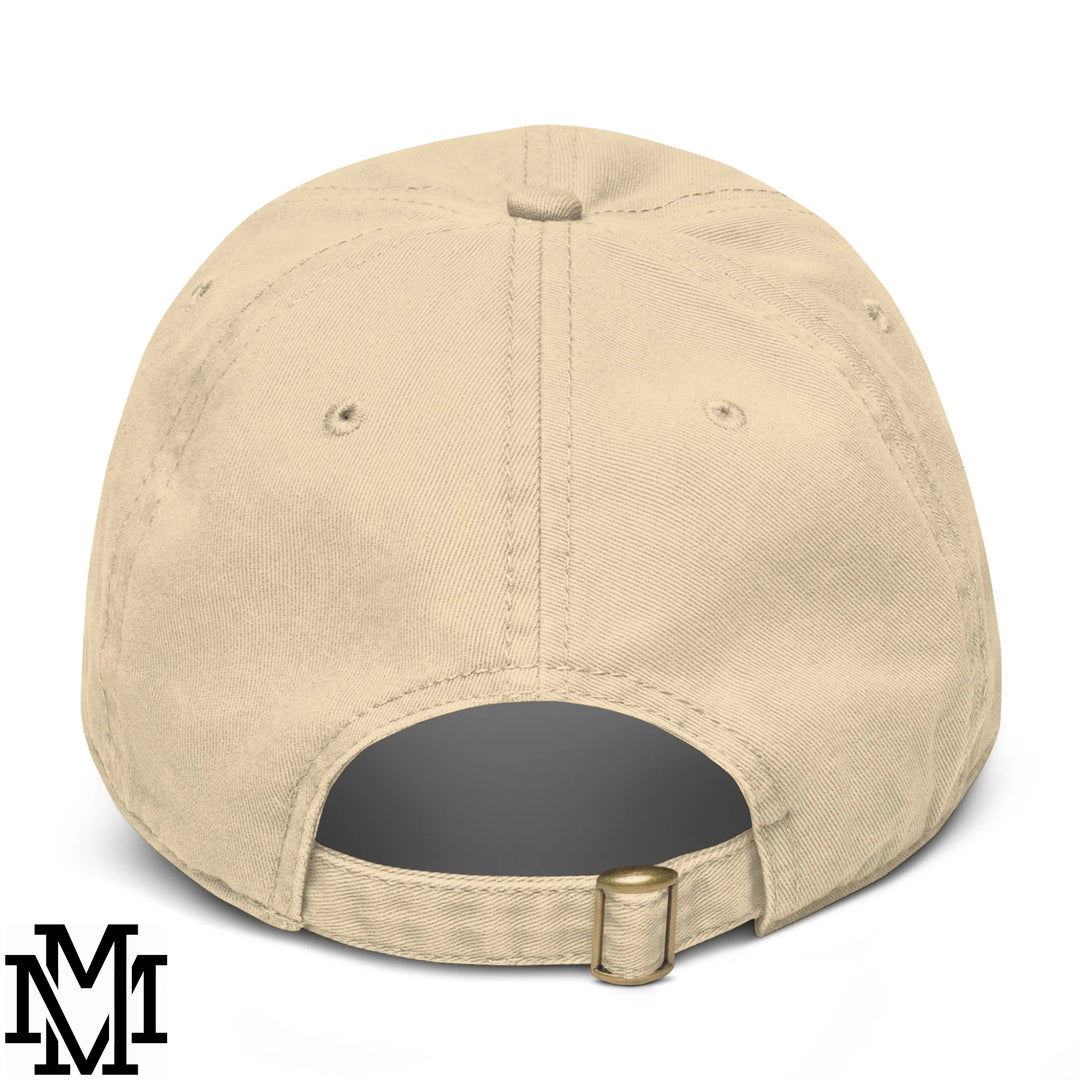 Beige cotton latina power embroidered unstructured baseball dad hat with gold-toned adjustable strap buckle back view