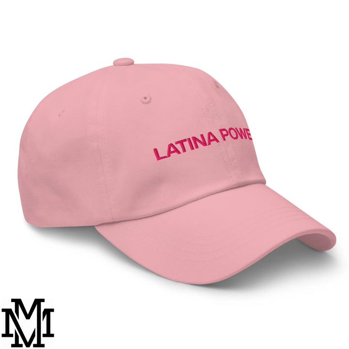 Pink unstructured dad hat with latina power embroidered in matching pink thread for casual wear