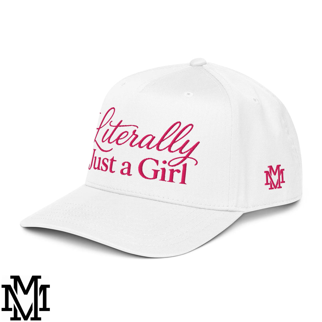 Literally Just a Girl Embroidered Baseball Snapback Hat - White