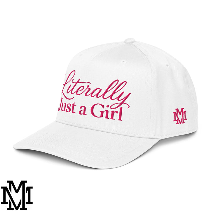Literally Just a Girl Embroidered Baseball Snapback Hat - White