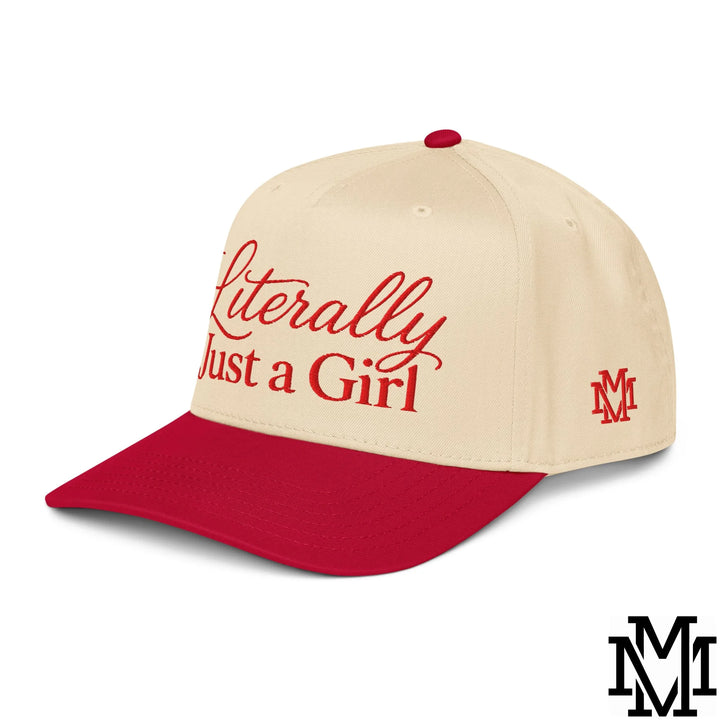 Literally Just a Girl Embroidered Baseball Snapback Hat - Red Natural