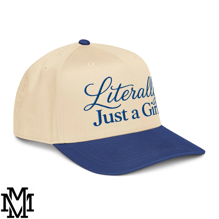 Literally Just a Girl Embroidered Baseball Snapback Hat - Royal Natural