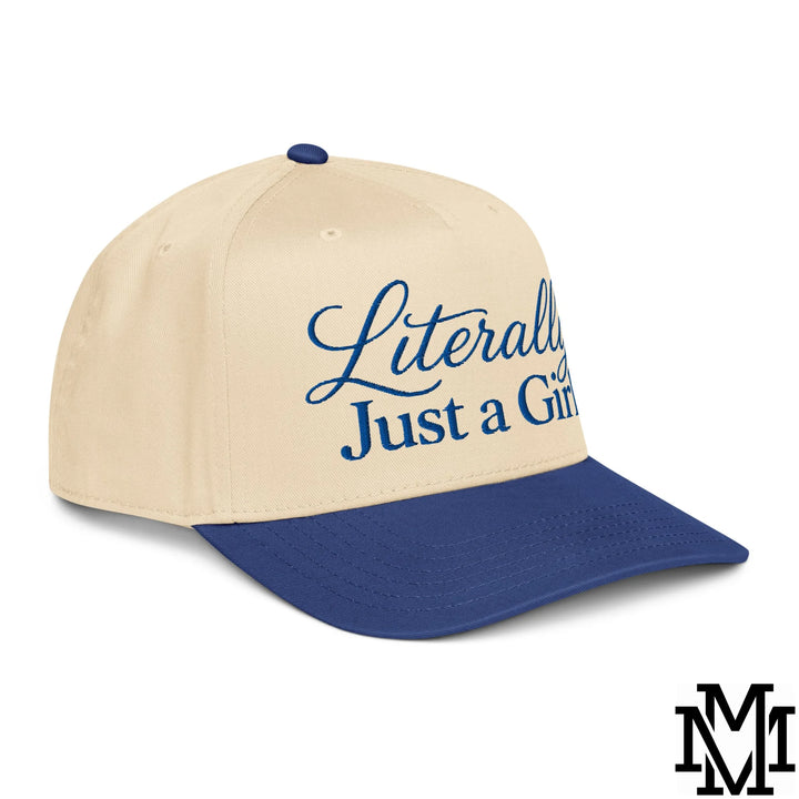 Literally Just a Girl Embroidered Baseball Snapback Hat - Royal Natural