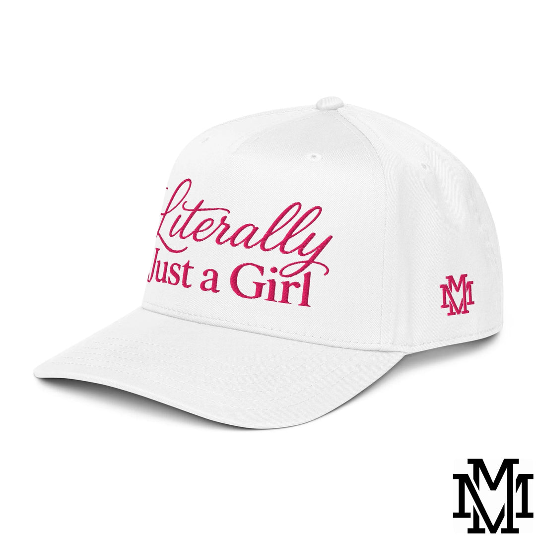 Literally Just a Girl Embroidered Baseball Snapback Hat - White