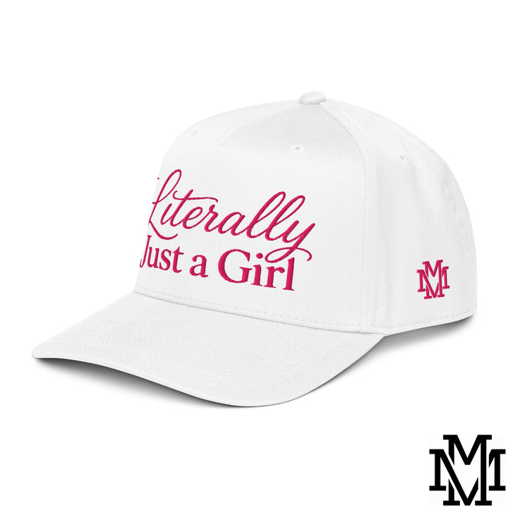 Literally Just a Girl Embroidered Baseball Snapback Hat - White