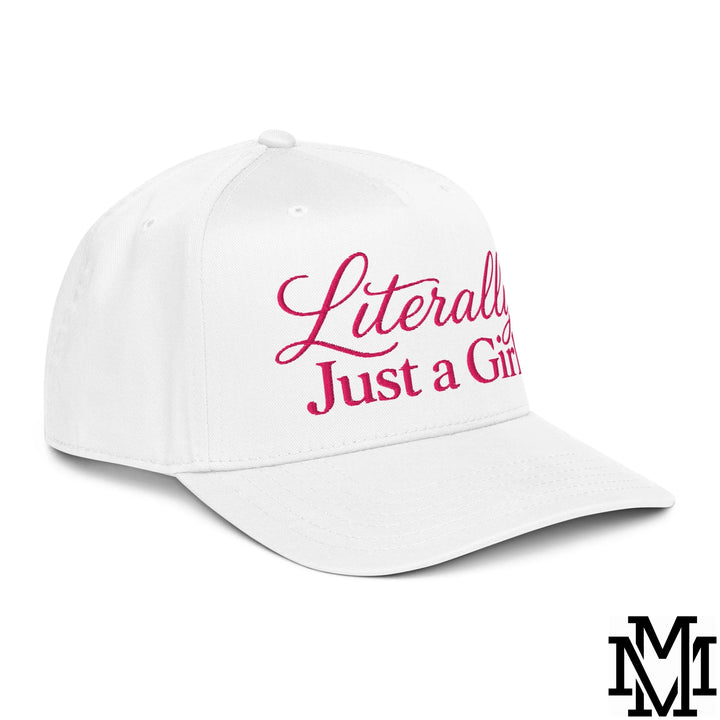 Literally Just a Girl Embroidered Baseball Snapback Hat - White