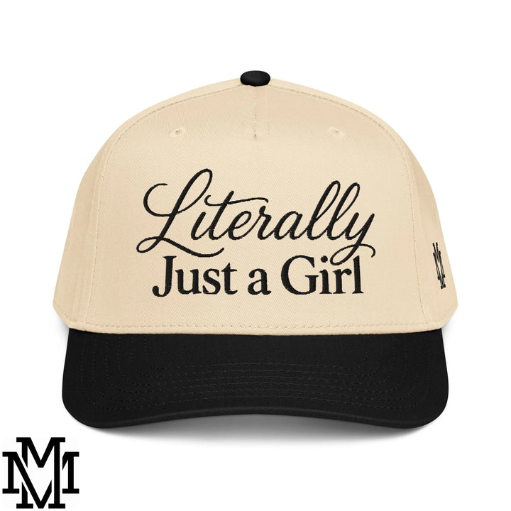 Literally Just a Girl Embroidered Baseball Snapback Hat - Black Natural