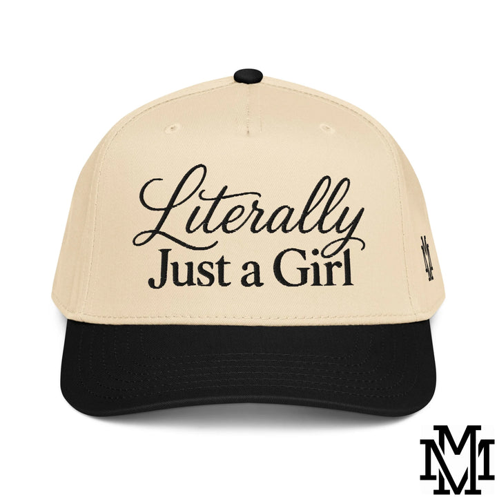 Literally Just a Girl Embroidered Baseball Snapback Hat - Black Natural