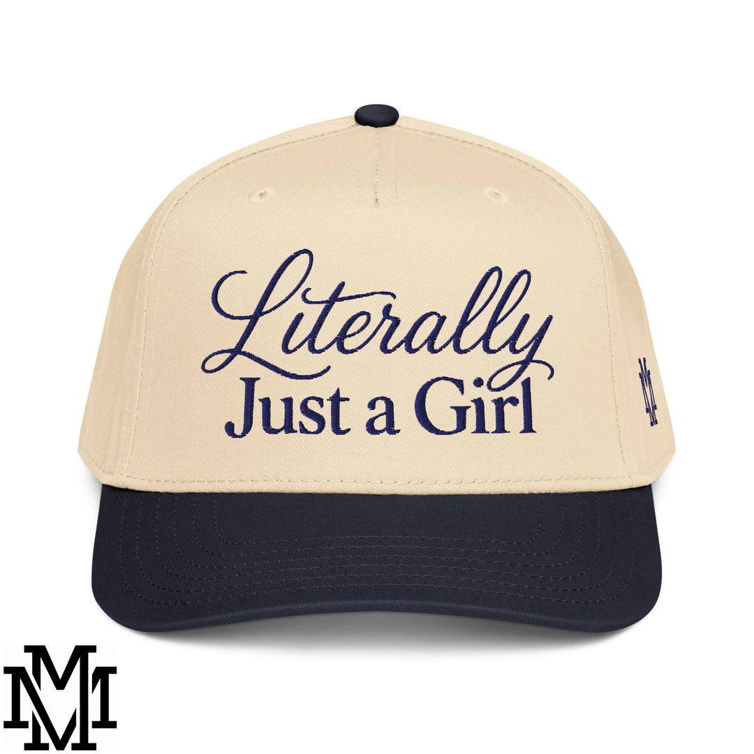 Literally Just a Girl Embroidered Baseball Snapback Hat - Navy Natural