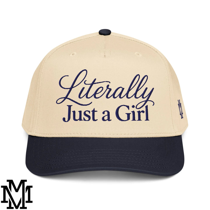 Literally Just a Girl Embroidered Baseball Snapback Hat - Navy Natural