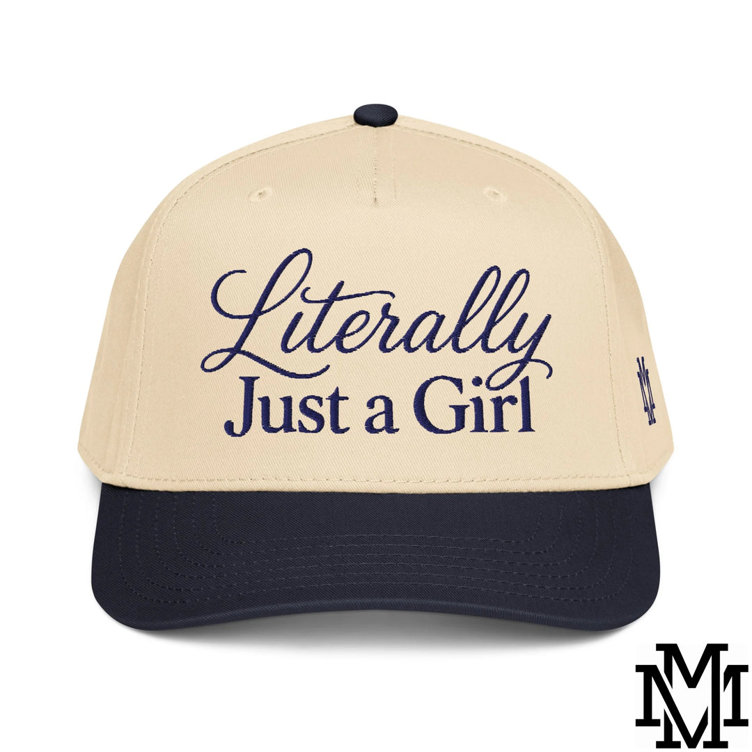 Literally Just a Girl Embroidered Baseball Snapback Hat - Navy Natural