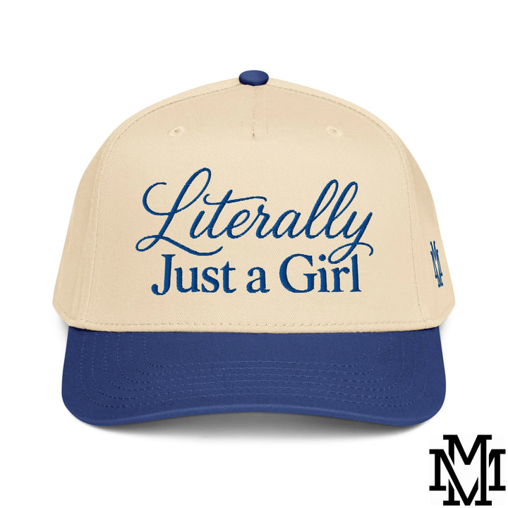 Literally Just a Girl Embroidered Baseball Snapback Hat - Royal Natural