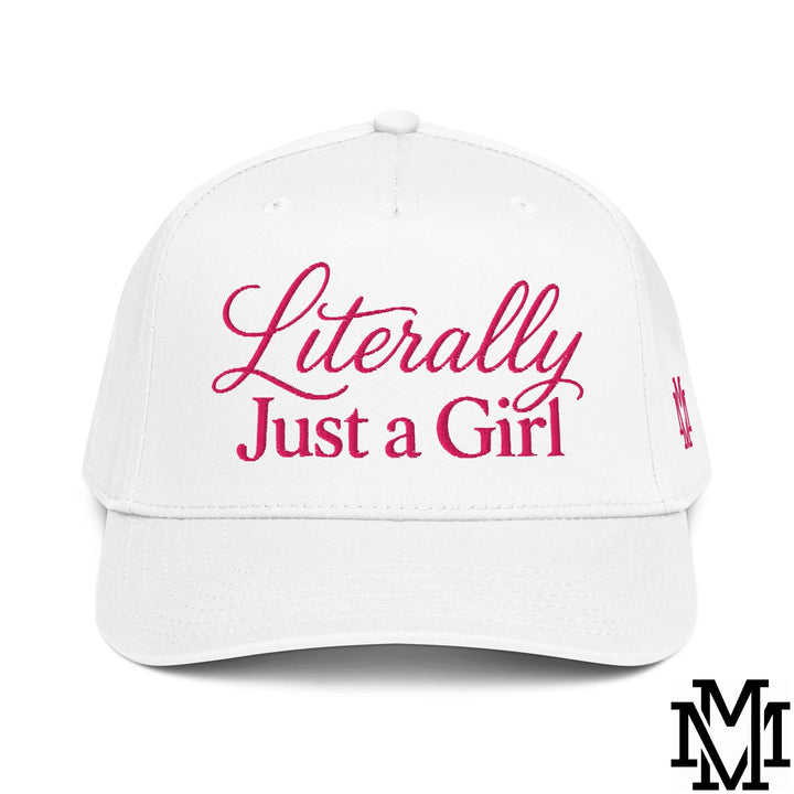 Literally Just a Girl Embroidered Baseball Snapback Hat - White