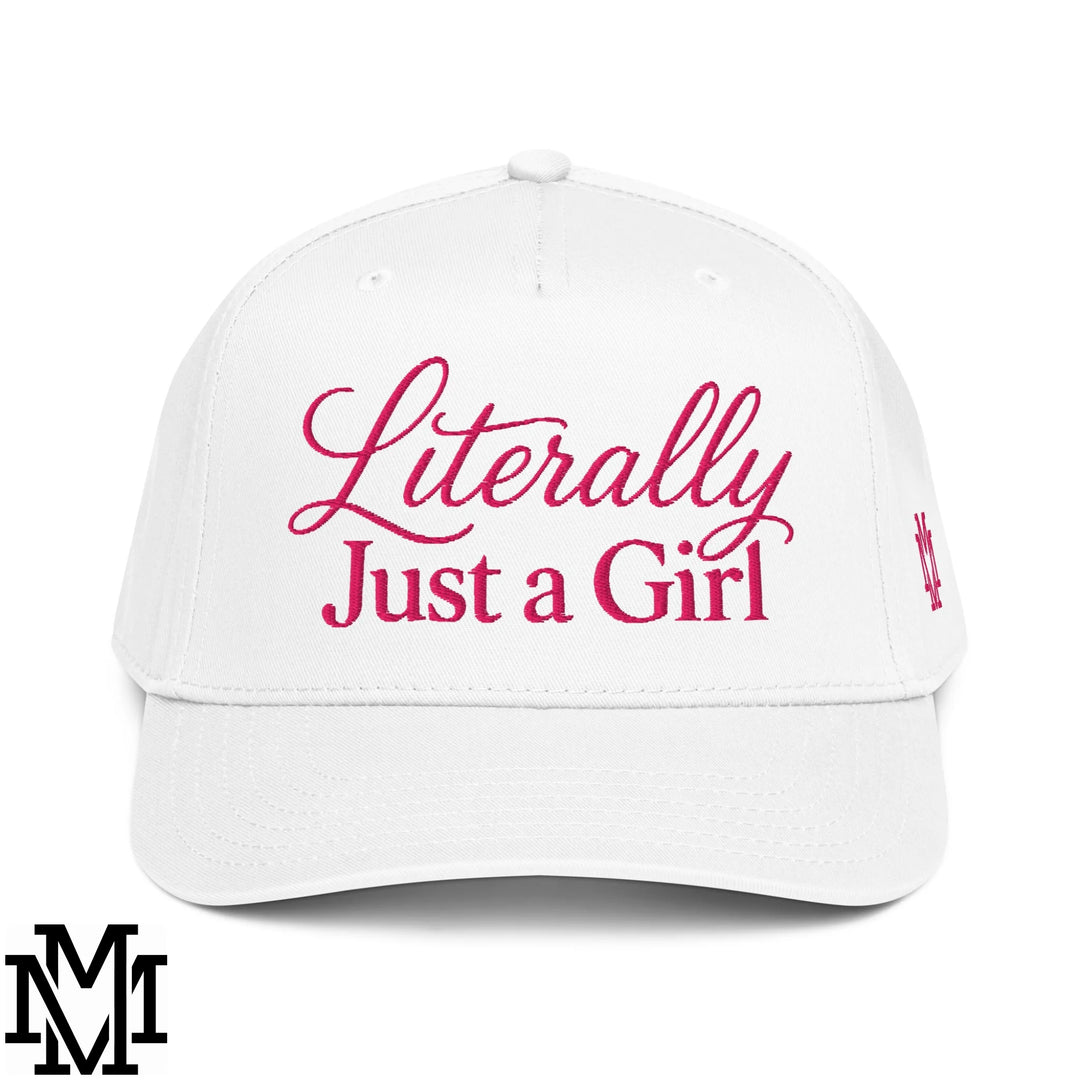 Literally Just a Girl Embroidered Baseball Snapback Hat - White