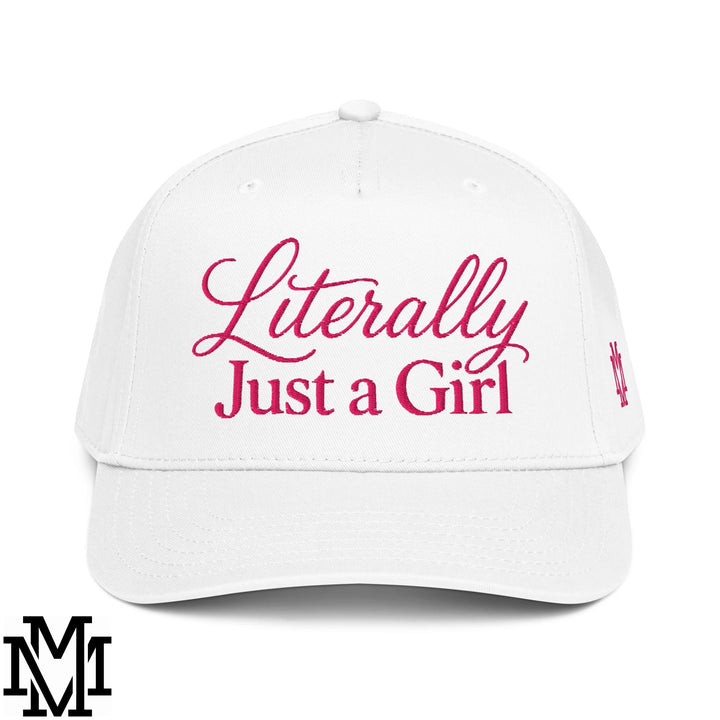 Literally Just a Girl Embroidered Baseball Snapback Hat - White