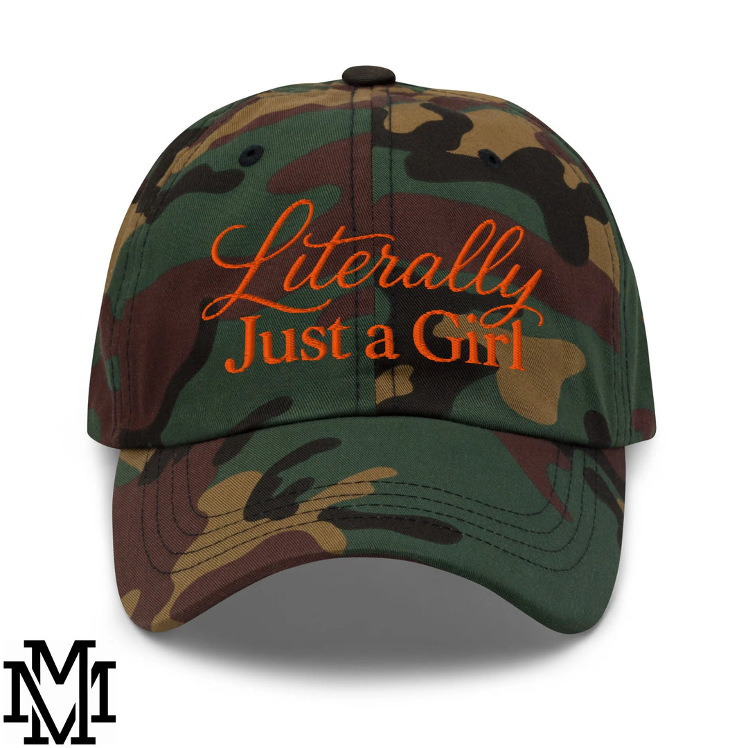 Literally Just a Girl Embroidered Unstructured Dad Hat - Green Camo