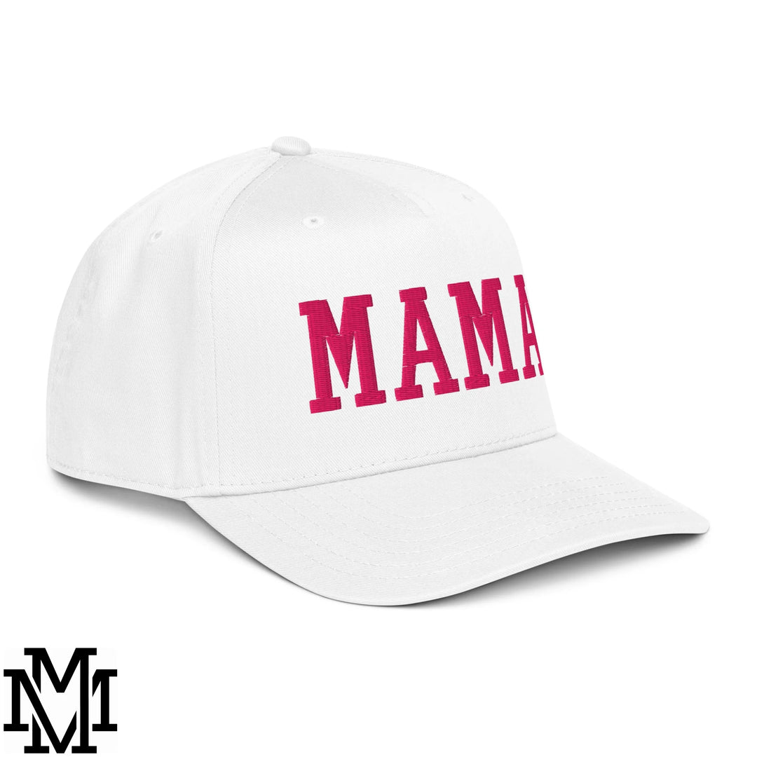 Mama Embroidered Baseball Snapback Hat - White