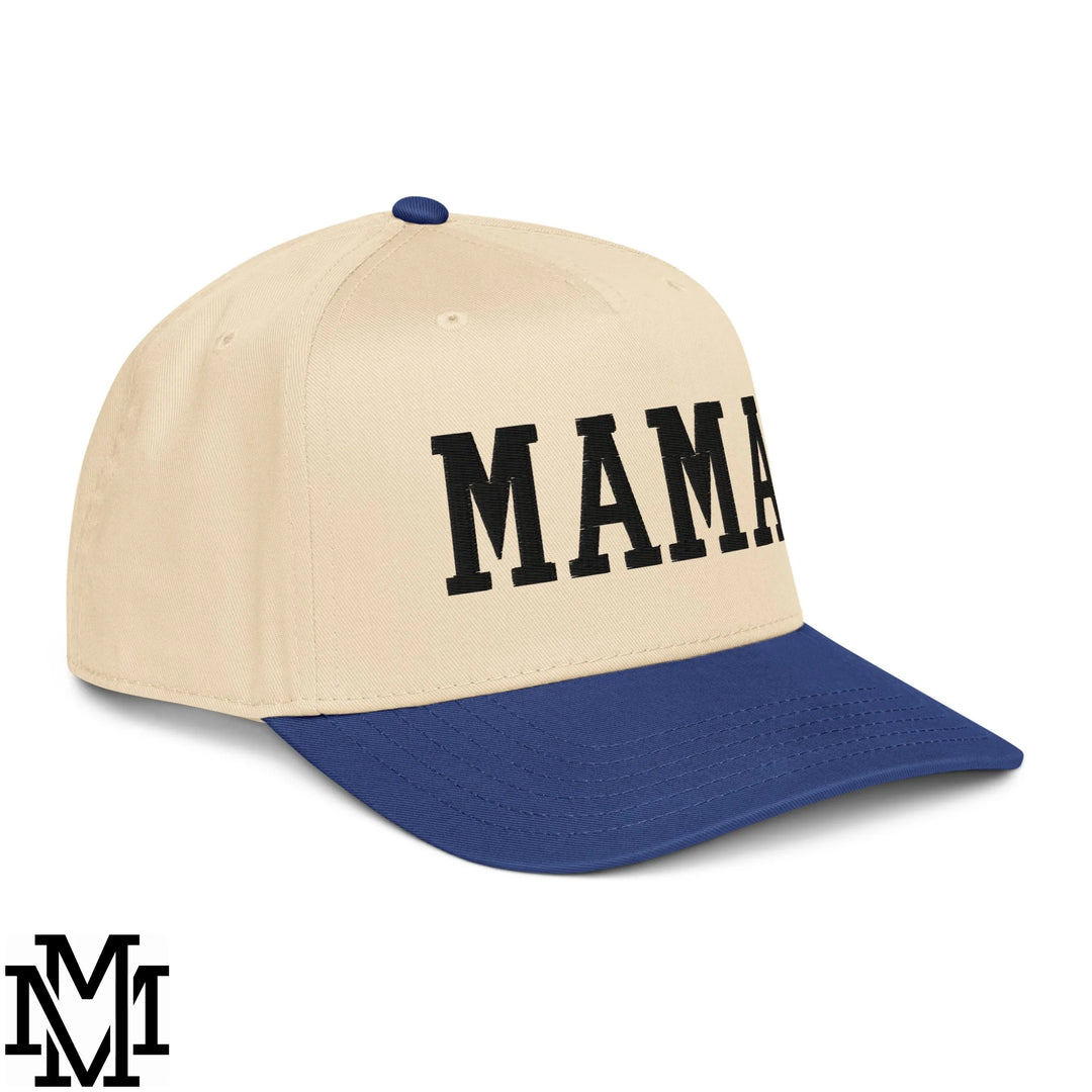 Mama Embroidered Baseball Snapback Hat - Black Natural