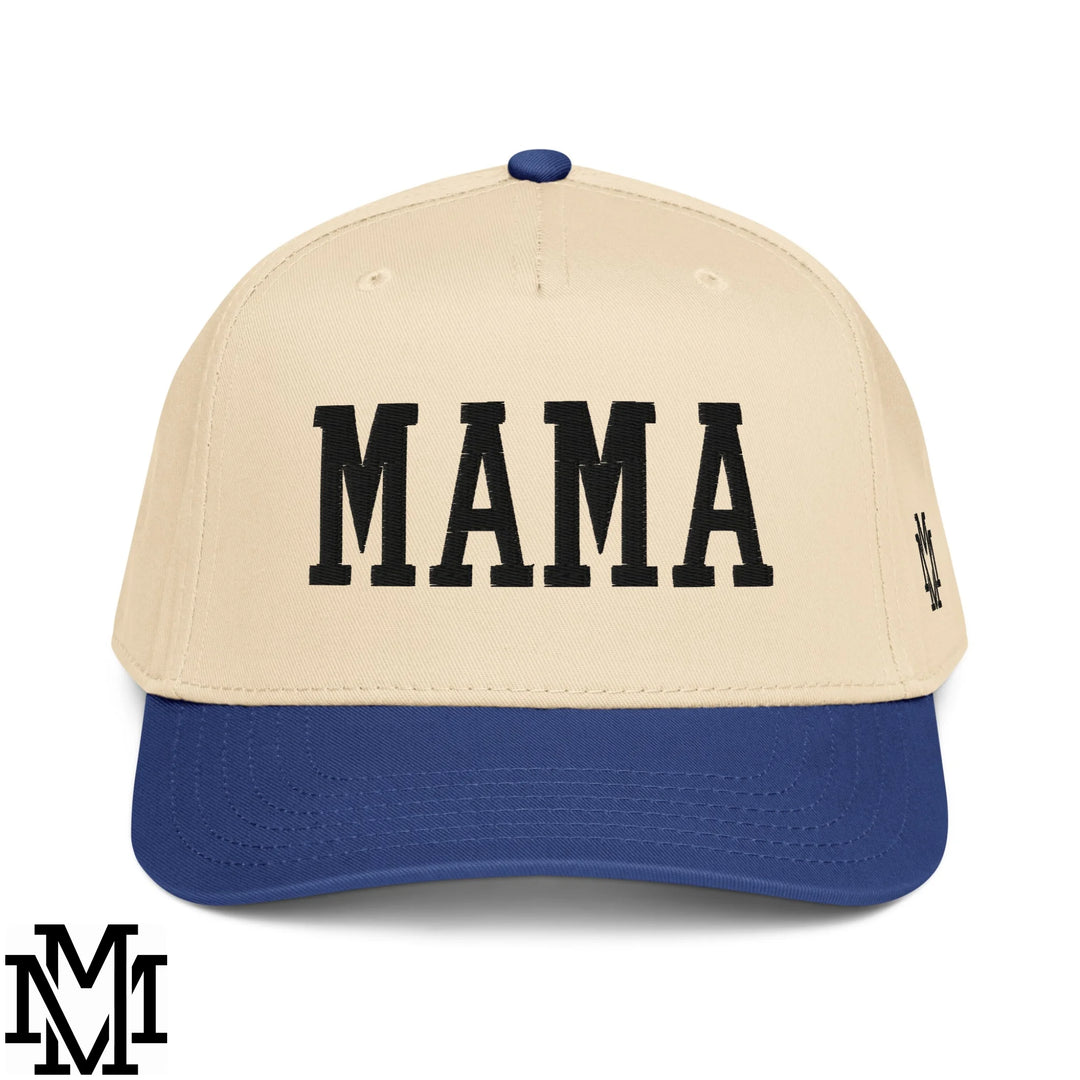 Mama Embroidered Baseball Snapback Hat - Black Natural