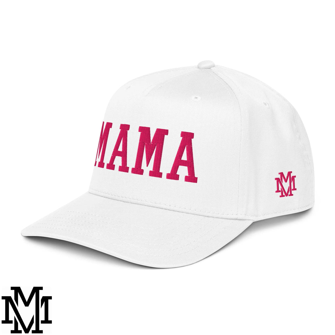 Mama Embroidered Baseball Snapback Hat - White