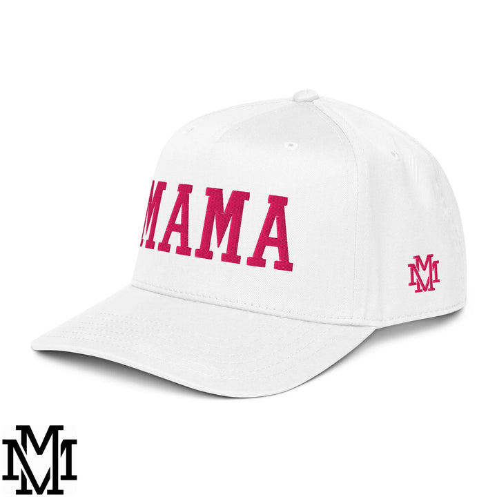 Mama Embroidered Baseball Snapback Hat - White