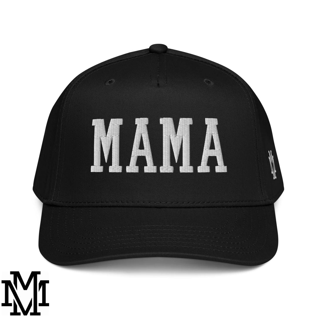 Mama Embroidered Baseball Snapback Hat - Black