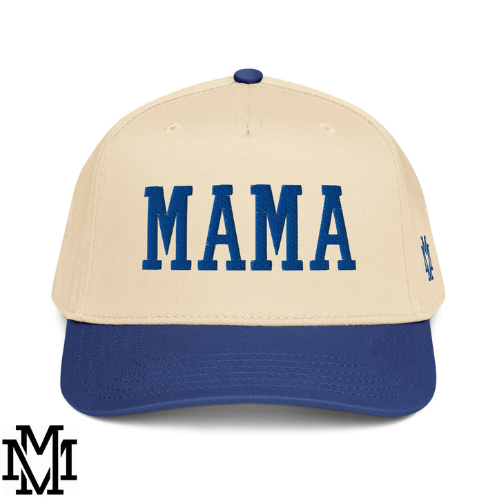 Mama Embroidered Baseball Snapback Hat - Royal Natural