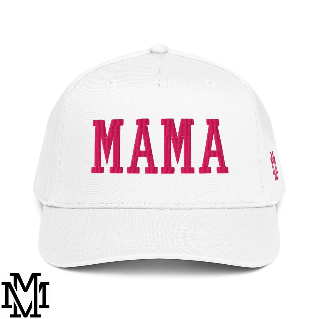 Mama Embroidered Baseball Snapback Hat - White