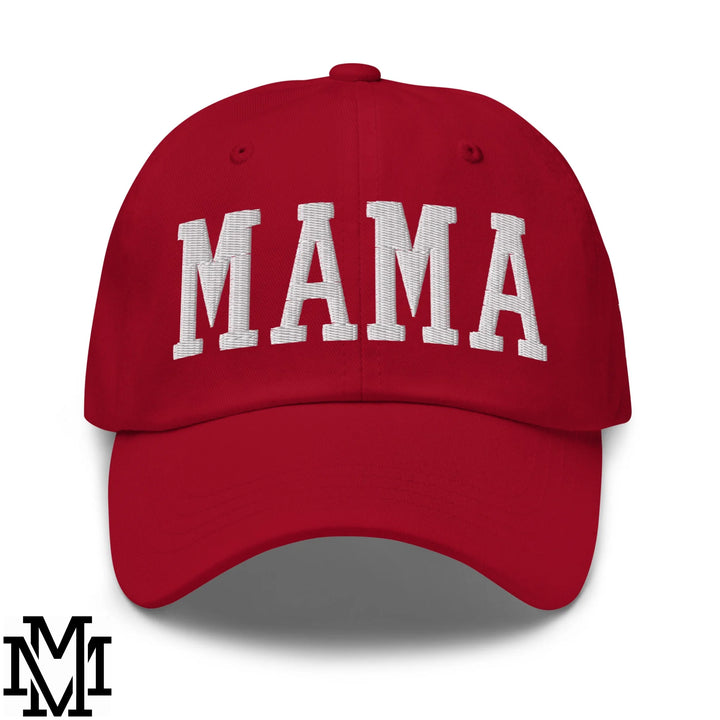 Mama Embroidered Unstructured Dad Hat - Cranberry