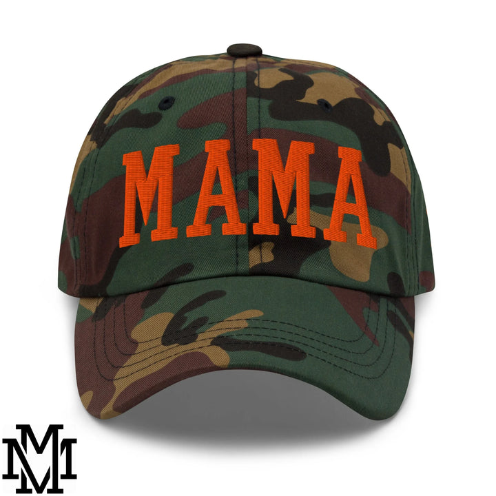Mama Embroidered Unstructured Dad Hat - Green Camo