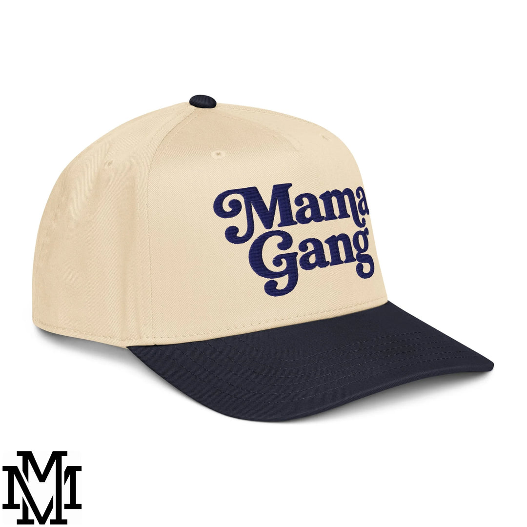 Mama Gang Embroidered Baseball Snapback Hat - Navy Natural