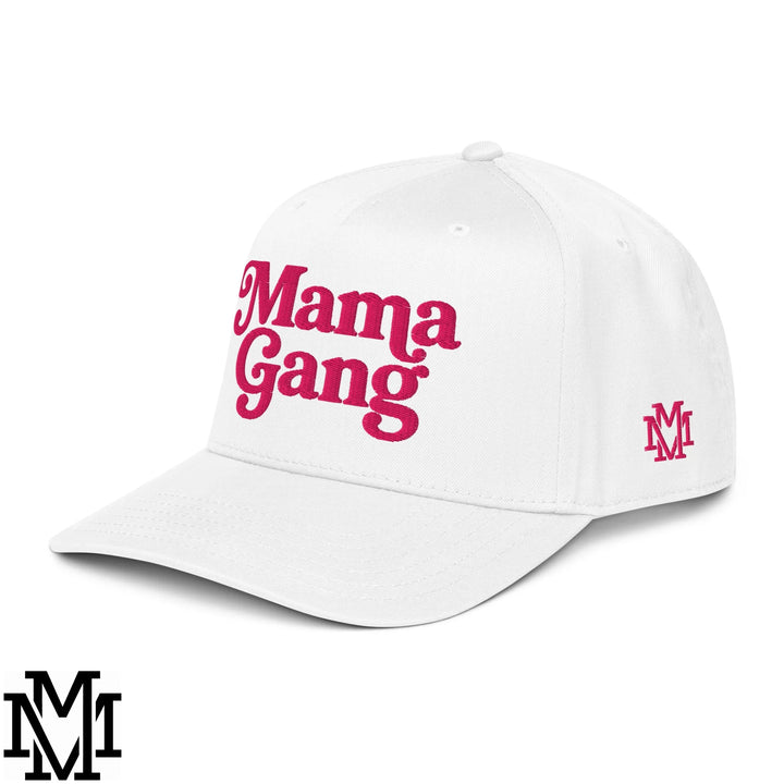 Mama Gang Embroidered Baseball Snapback Hat - White