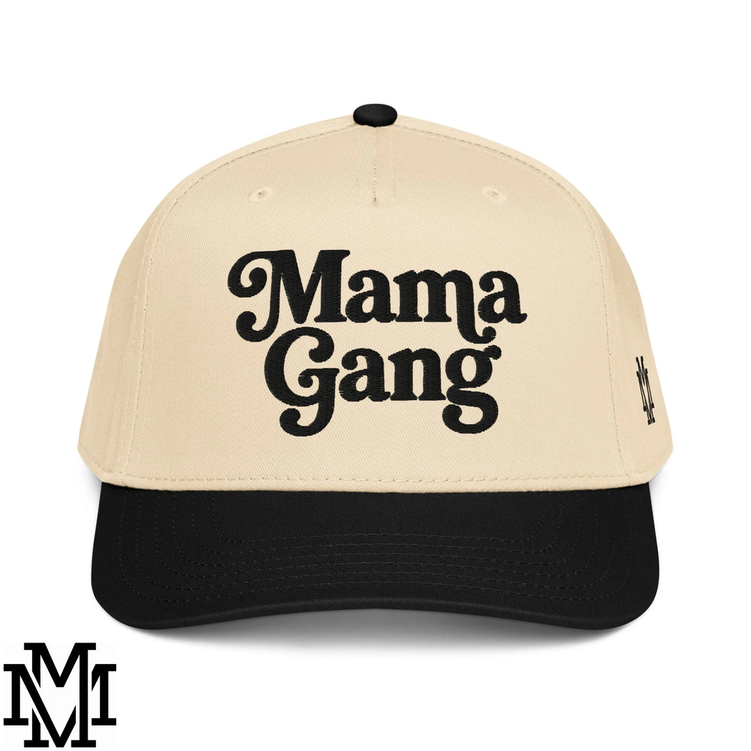 Mama Gang Embroidered Baseball Snapback Hat - Black Natural