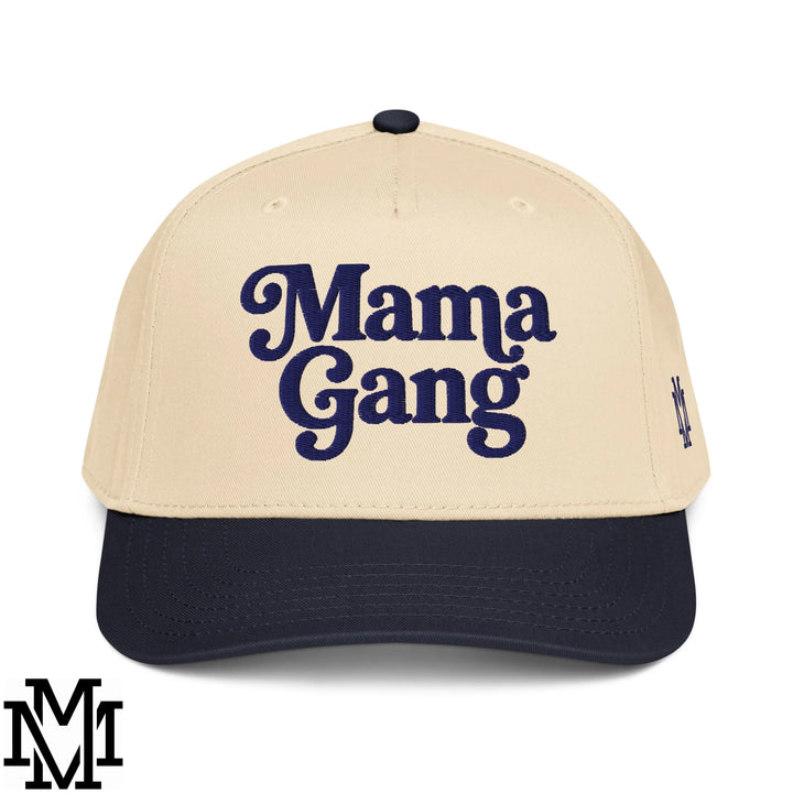 Mama Gang Embroidered Baseball Snapback Hat - Navy Natural