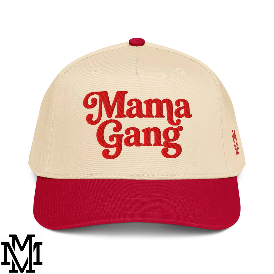 Mama Gang Embroidered Baseball Snapback Hat - Red Natural