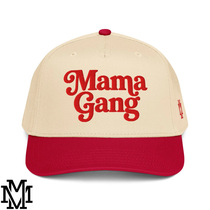Mama Gang Embroidered Baseball Snapback Hat - Red Natural