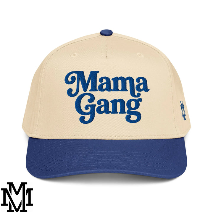 Mama Gang Embroidered Baseball Snapback Hat - Royal Natural