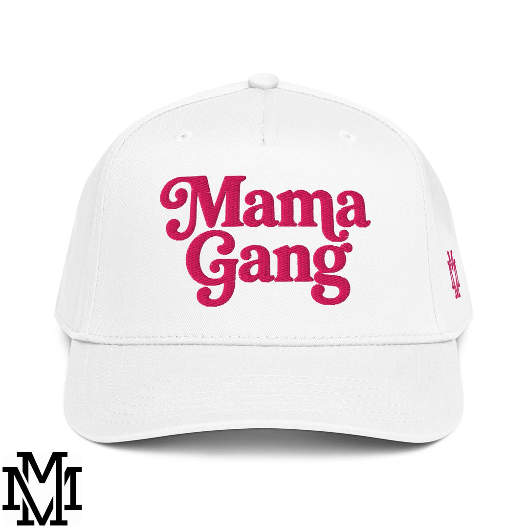 Mama Gang Embroidered Baseball Snapback Hat - White