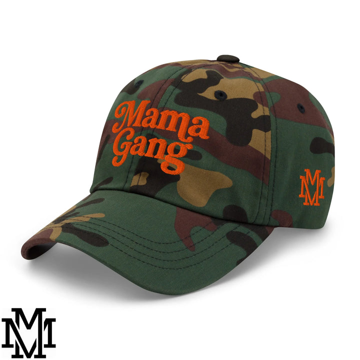 Mama Gang Embroidered Unstructured Dad Hat - Green Camo