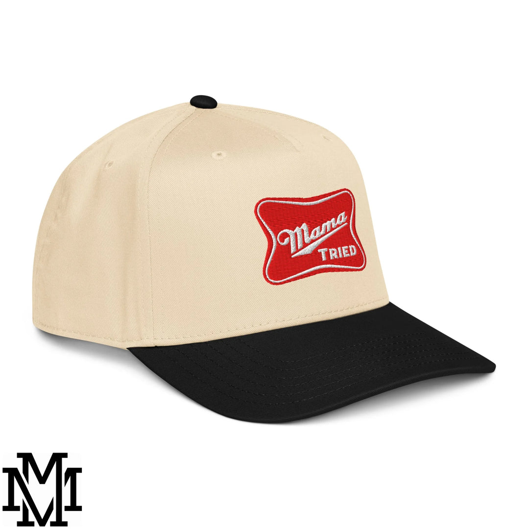 Mama Tried Champagne Embroidered Baseball Snapback Hat - Black Natural